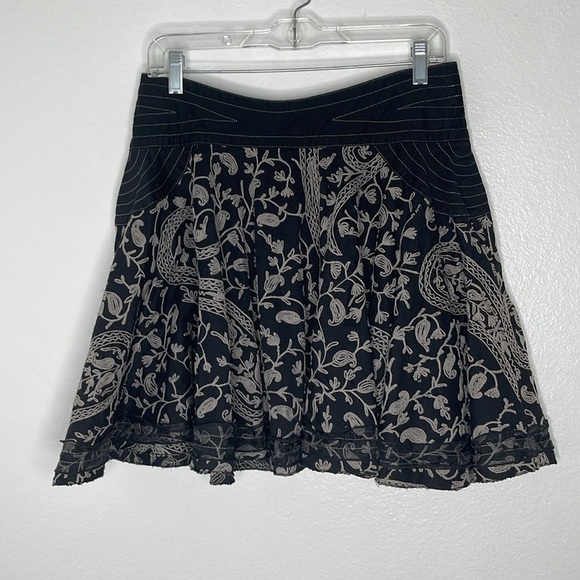 ARTKA Black Gray Embroidered Cotton Full Skater Mini Skirt Size XL / Medium - Picture 5 of 7